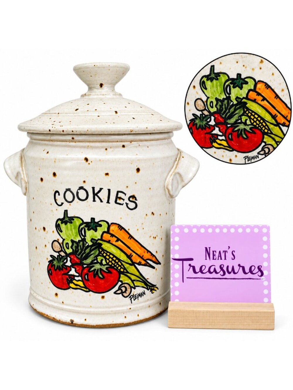 Kulan Pottery SPECKLED VEGETABLE Stoneware Large 12" Heavy Lidded Cookie Jar